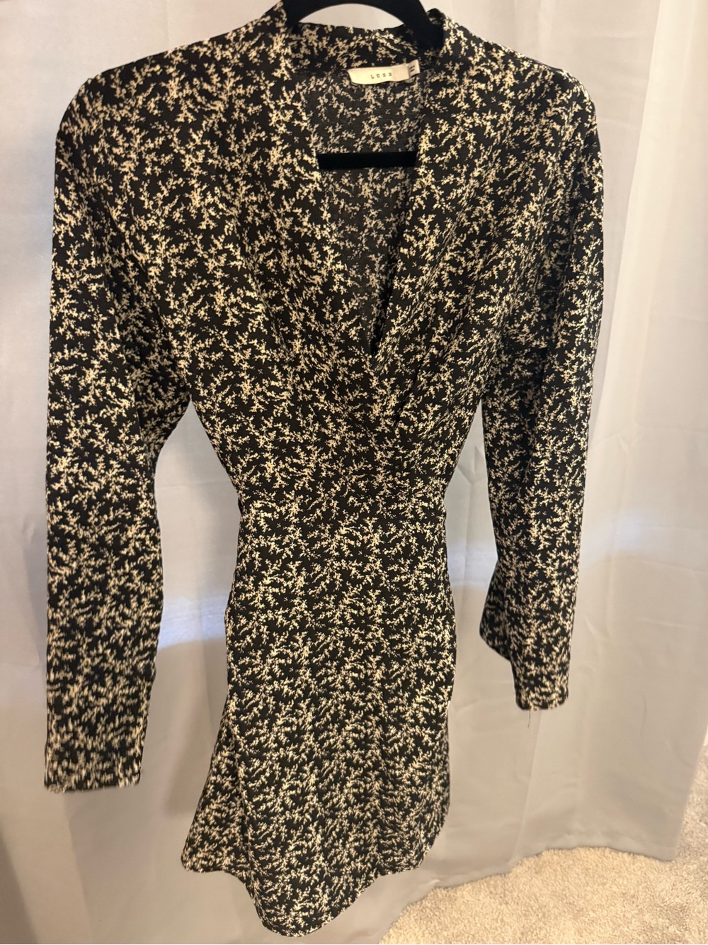 Lush Black & Cream Floral Long-Sleeve Wrap Dress